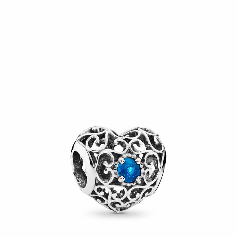 Pandora December Signature Heart Charm Ireland - Sterling Silver/Blue/Crystal - 034579VER